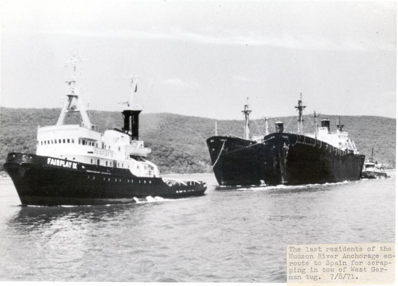 Final two ships towed out of the Hudson River Reserve Fleet, 1971.