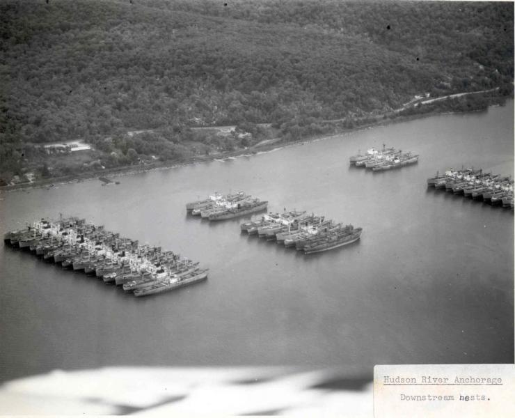Aerial view of the Hudson River Reserve Fleet. Date unknown.
