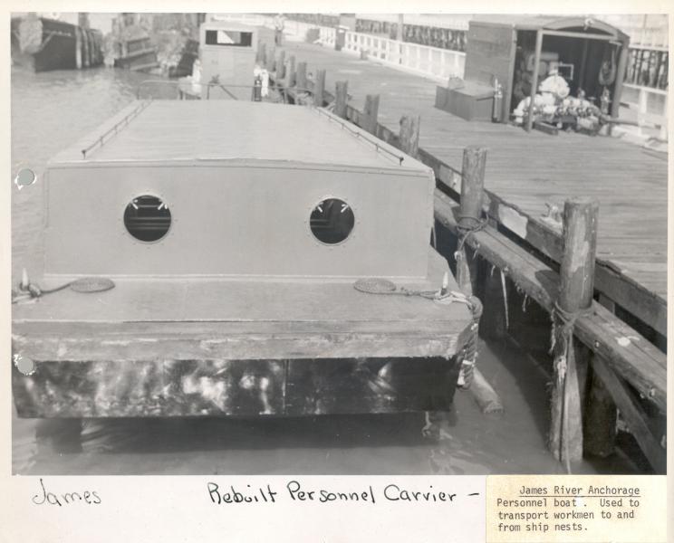 Personnel boat at James River Reserve Fleet. Date unknown.