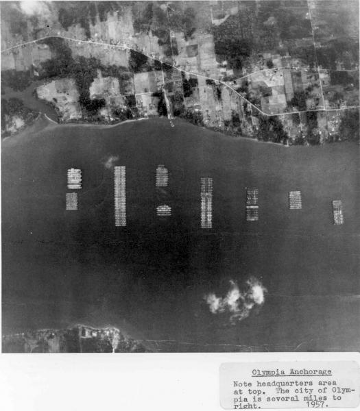 Aerial view of the Olympia Reserve Fleet, 1957.