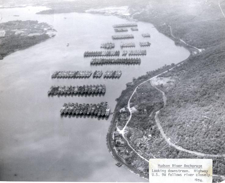An aerial view of the Hudson River Reserve Fleet, 1956.
