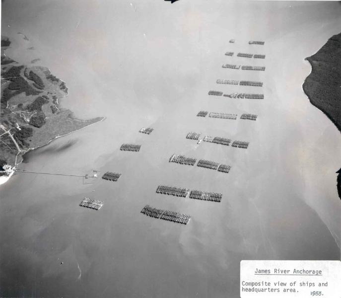 Aerial view of the James River Reserve Fleet, 1953.