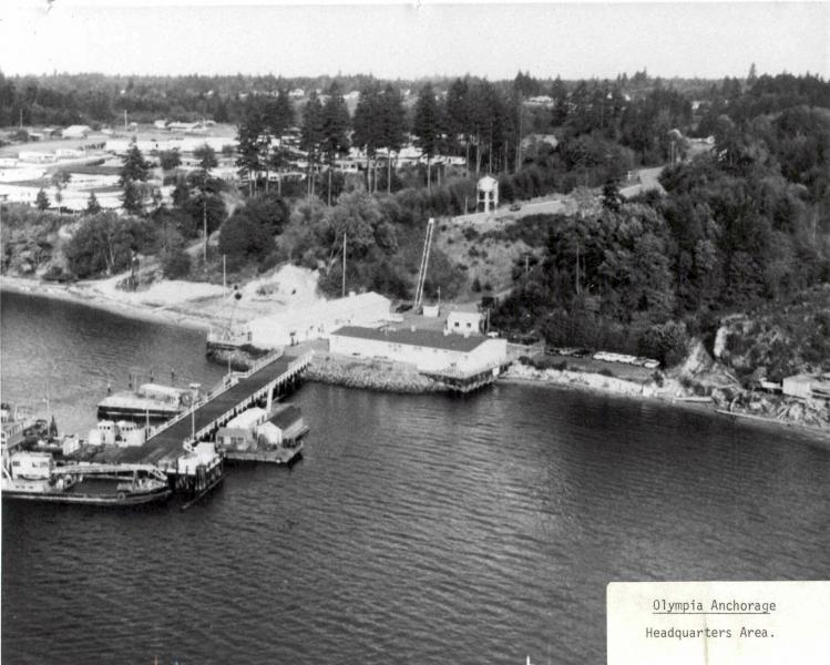 Headquarters and waterfront area of the Olympia Reserve Fleet. Date unknown.