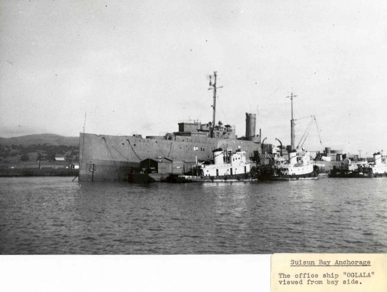Suisun Bay Reserve Fleet office ship Ogala. Date unknown.