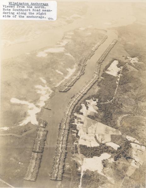 Aerial view of the Wilmington, North Carolina anchorage, 1951.