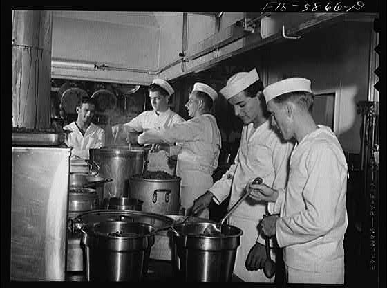 Hoffman Island, merchant marine training center off Staten Island. Trainees painting the schooner Vema.