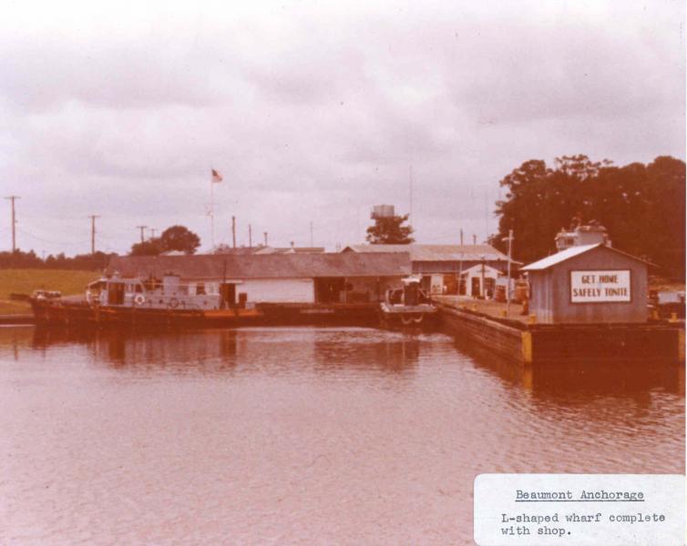 The Beaumont Reserve Fleet waterfront, with shops. Date unknown.