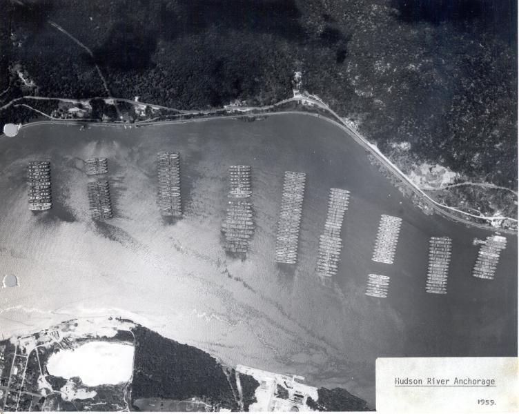 An aerial view of the Hudson River Reserve Fleet, 1959.