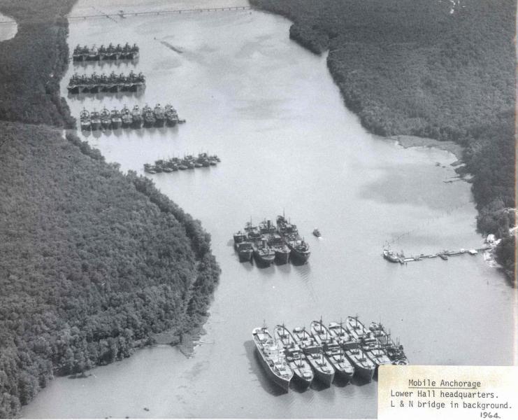Aerial view of the Mobile Reserve Fleet, 1964.