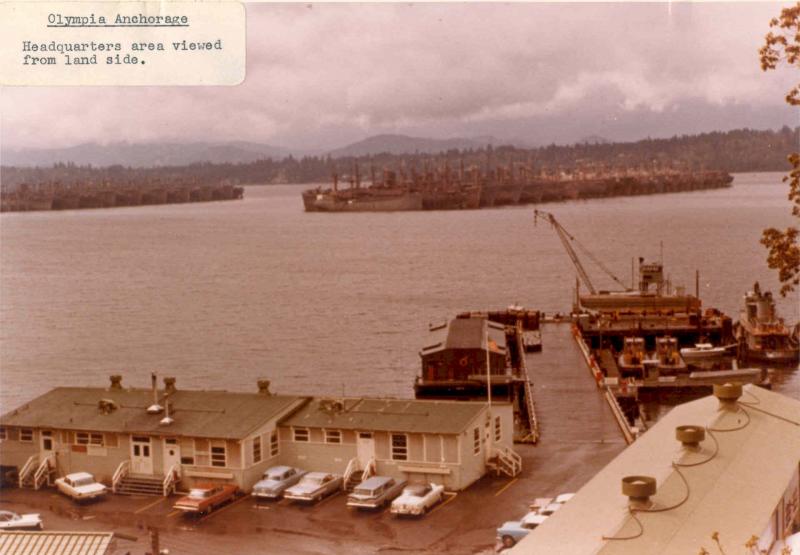 Headquarters and waterfront area of the Olympia Reserve Fleet. Date unknown.