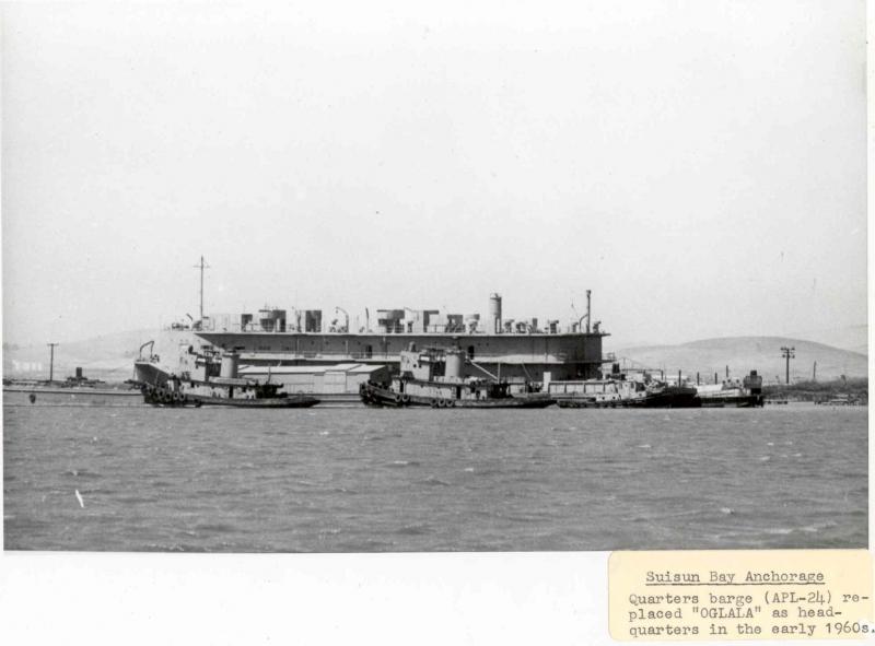 Suisun Bay Reserve Fleet’s office barge in the early 1960s.