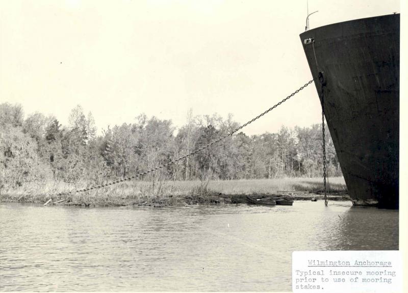 The mooring situation at the Wilmington Reserve Fleet in the early 1950s. Date unknown.