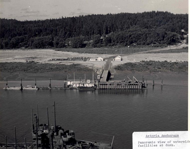 An aerial view of the headquarters and pier area of the Astoria NDRF Anchorage.