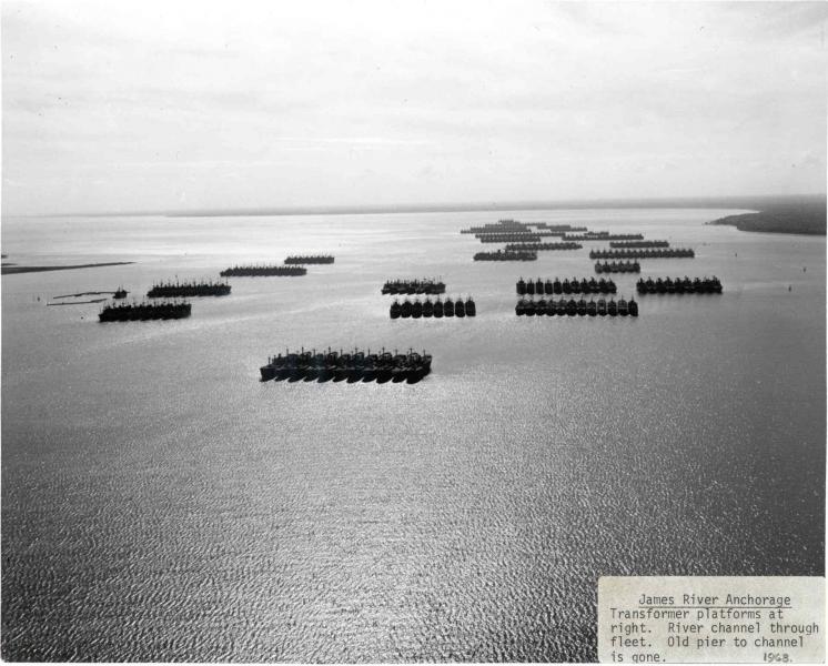 An aerial view of the James River Reserve Fleet, 1968.