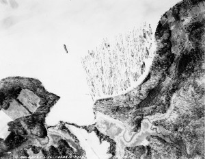 Aerial photograph of wrecks at Mallows Bay taken by Army Air Corps in 1936.