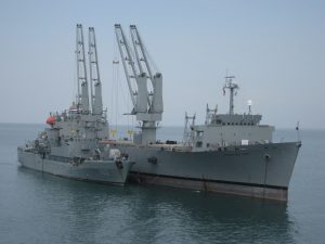 RRF vessel SS Cornhusker State off the coast of Haiti, February 2010. Cornhusker State is providing potable water to ARC Buenaventura (BL-162). Photograph by John Spears, Maritime Administration.
