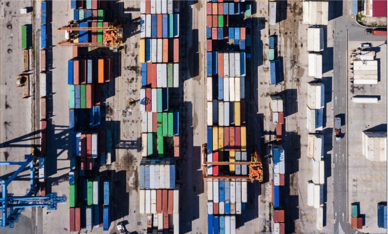 Overhead photo of Containers in shipyard