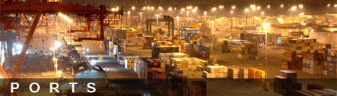 A well-lit port at night.