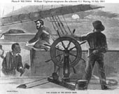 Line engraving published in Harper's Weekly, 1861, depicting the recapture of the schooner S.J. Waring by William Tillman.